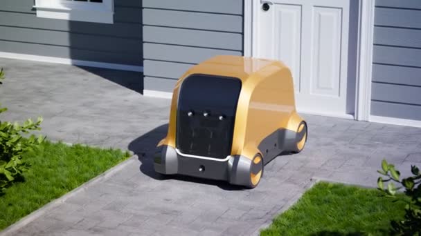 Samojezdny Autonomiczny Robot Dostarcza Paczki Prosto Drzwi Online Zakupy Logistyki — Wideo stockowe