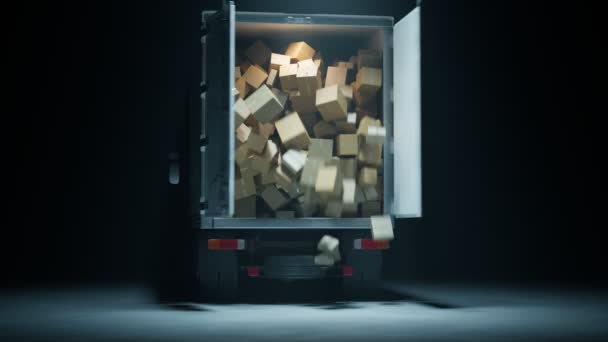 Porte Arrière Camion Livraison Blanc Ouvre Les Colis Tombent Une — Video