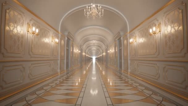 美丽的黑色巴洛克走廊与黄金装饰 无缝隙 无尽的循环动画黑暗的经典走廊 新的大理石地板和金墙纸与装饰品 皇家内陆 — 图库视频影像