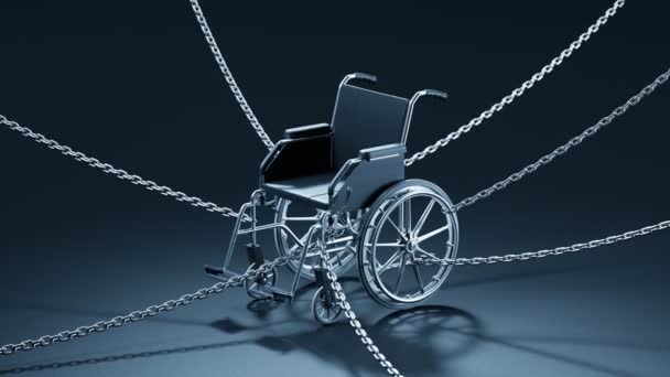 Řetězy Spojené Invalidním Vozíkem Může Představovat Nedostatek Svobody Fyzického Nebo — Stock video