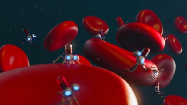 人間の血液細胞を修復するナノボットの未来的な概念 マイクロマシンは がんおよび遺伝子変異との闘いに使用される 医療や医療目的のために最適です Cgi アニメーション 4Kについて — ストック動画
