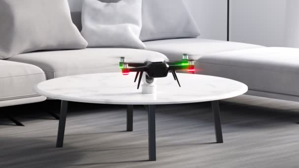 Câmera Inteligente Está Monitorando Interior Detecta Movimento Concentra Drone Voador — Vídeo de Stock