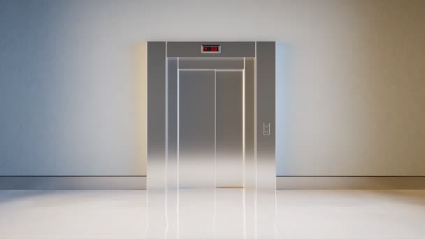 自動ロボット掃除機はエレベーターキャビンを離れる ドアがゆっくり開く オフィスビルのモダンなフロアには エレベータードアが付いています エレベーター内の機械化されたクリーニングサービス — ストック動画
