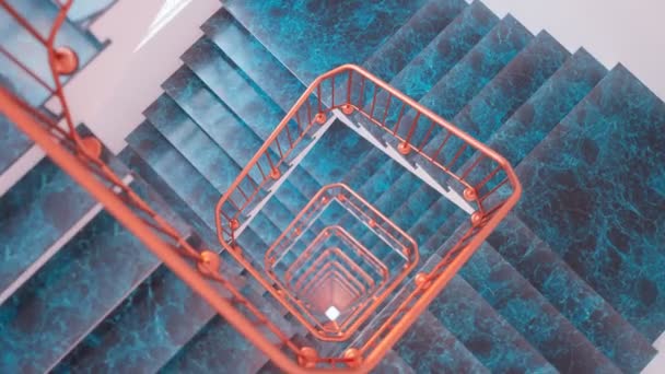 Caméra Tombe Travers Interminable Escalier Marbre Bleu Cuivre Dans Une — Video