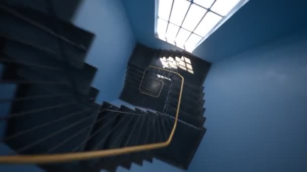 Vertigo Efekt Kamera Rychle Sjede Starém Točitém Schodišti Interiér Temné — Stock video