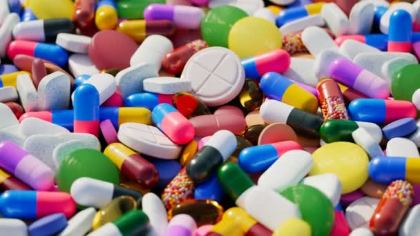 Innumerables Píldoras Multicolores Cápsulas Tabletas Vídeo Bucle Sin Fisuras Con — Vídeos de Stock