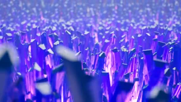 无穷无尽的紫色水晶海 美丽的 闪亮的 光彩夺目的魔法之源 无缝线动画 背景和前景在Bokeh效应 摄像机向侧向移动 — 图库视频影像