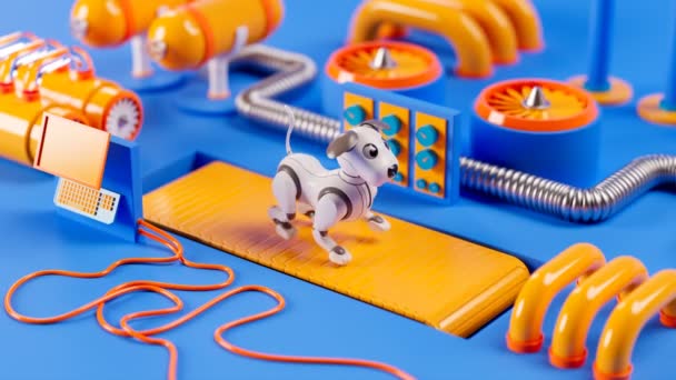 Koşu Bandında Yürüyen Yavru Robot Köpek Animasyonu Renkli Bilgisayar Grafiği — Stok video