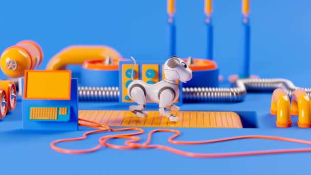 Animacja Psem Robotem Spacerującym Bieżni Kolorowe Cgi Renderować Pokazując Ładny — Wideo stockowe