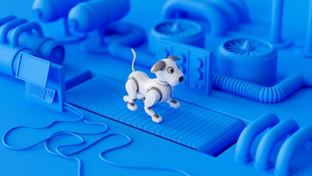 Κινούμενα Σχέδια Κουτάβι Ρομπότ Σκυλί Πόδια Διάδρομο Πολύχρωμο Cgi Καθιστούν — Αρχείο Βίντεο