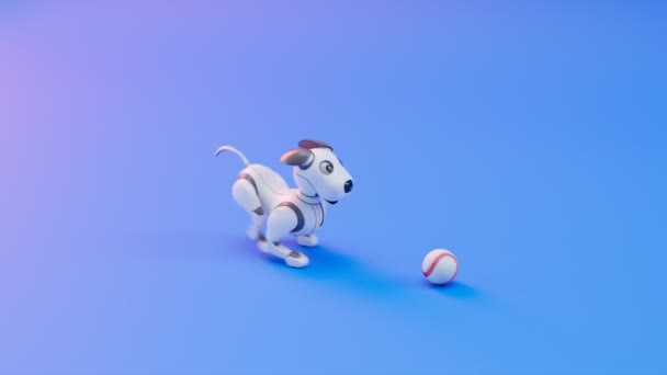Sarjakuva Animaatio Iloinen Robotti Pentu Pieni Koira Juoksee Pallon Perässä — kuvapankkivideo