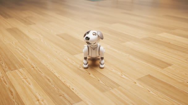 甘い犬のおもちゃはゆっくり腐敗し 赤い目で危険で怒っています 一般的な近代的な家庭の内部の邪悪な人工知能は 不正になります 未来的なテクノロジーの欠陥 — ストック動画