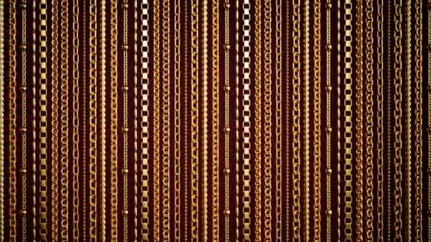 Gold Chains Collection Animation Different Types Chains Burgundy Background Set — Stock Video