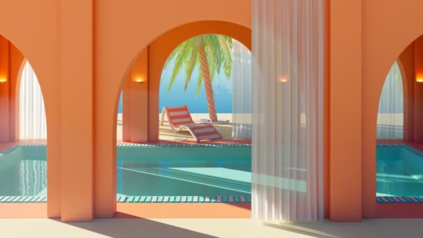 Conceito Férias Verão Com Piscina Praia Arquitetura Estilo Mediterrânico Luxo — Vídeo de Stock