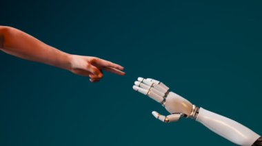 Kağıt makaslı taş oyununda bir robotun bir insanla oynaması fikri. Yapay zeka iş başında. Yarışmayı kazanmak için gelişmiş algoritmalar kullanıldı. CGI animasyonu. Hazırlama 4K