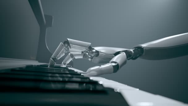 Ein Moderner Futuristischer Roboter Spielt Musik Auf Dem Klavier Eine — Stockvideo