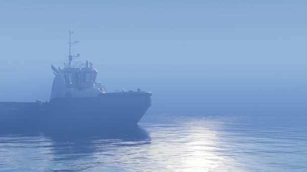 Tugboat Tug Slowly Moving Left Right Sea Calmly Waving Atmospheric — Stock Video