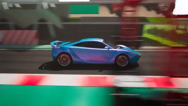 Schneller Blauer Supersportwagen Auf Einer Professionellen Rennstrecke Bewegungsunschärfen Von Hochgeschwindigkeitskameras — Stockvideo