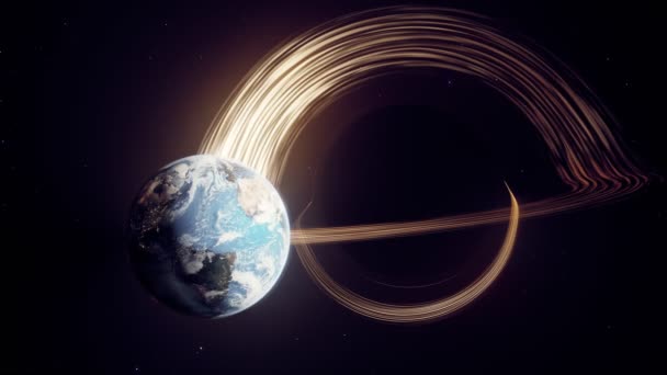 Animación Con Agujero Negro Supermasivo Destrozando Tierra Vórtice Está Aspirando — Vídeos de Stock