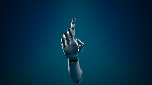 Футуристична Сцена Блискучої Білої Роботизованої Руки Яка Торкається Сенсорного Екрану — стокове відео