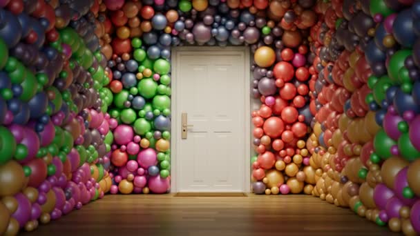 Bolas Multicoloridas Balões Cobrem Paredes Edifício Arquitetura Vibrante Colorida Divertida — Vídeo de Stock