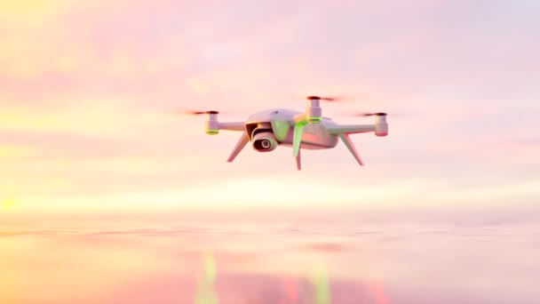 Dron Teledirigido Vuela Sobre Superficie Del Agua Durante Una Hermosa — Vídeo de stock