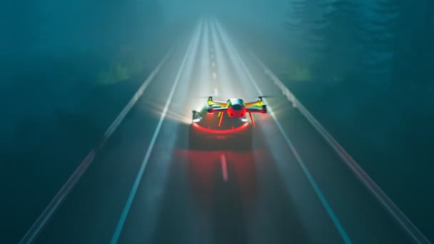 Drone Policial Segue Perto Carro Esportivo Acima Uma Estreita Estrada — Vídeo de Stock