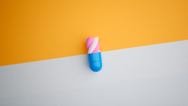 Horní Pohled Rozříznutou Modrou Pilulku Růžový Nadýchaný Marshmallow Cukroví Medicína — Stock video