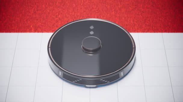 Autonomous Vacuum Cleaner Robot Showing Variety Flooring Surface Cleaning Efficiency — Stock Video