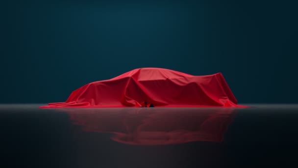 Saturated Red Velvet Textile Sheet Slowly Reveals Brand New Supercar — Stock Video