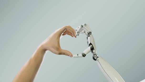 Futurystyczna Koncepcja Współpracy Człowieka Maszyny Robotyczne Ludzkie Ramiona Tworzą Kształt — Wideo stockowe