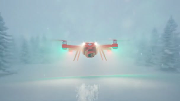 Drone Arancione Veloce Che Cerca Una Persona Scomparsa Una Foresta — Video Stock