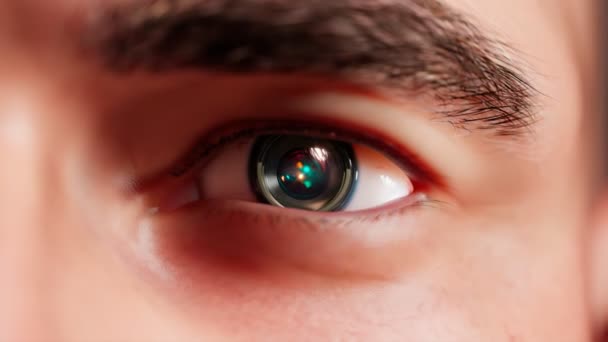 Primer Plano Implante Cámara Ocular Enfocando Lentamente Vista Instrumento Lentes — Vídeo de stock