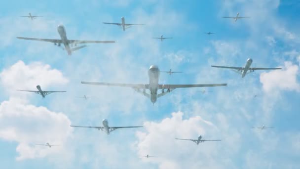 Letecká Flotila Bezpilotních Vzdušných Dopravních Prostředků Připravených Zasáhnout Bombovou Smyčku — Stock video