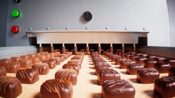 Automatisierte Produktion Von Schokoladenpralinen Einer Fabrik Verschiedene Farbtöne Und Geschmacksrichtungen — Stockvideo