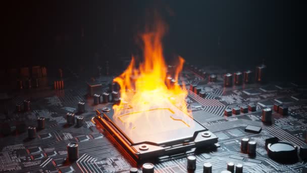 Přehřátý Procesor Hoří Hoří Základní Desce Procesoru Vysoká Teplota Může — Stock video