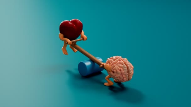 Animação Desenhos Animados Com Personagens Cerebrais Cardíacos Balançando Balanço Romance — Vídeo de Stock