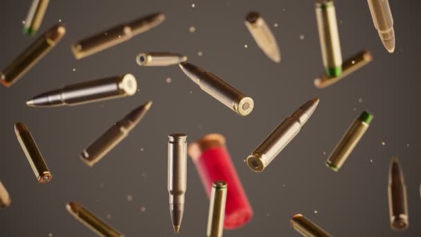 Viele Verschiedene Kugeln Fallen Herunter Lebende Kugeln Oder Munition Bewegen — Stockvideo