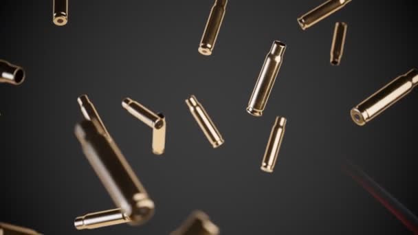 Many Bullet Shells Falling Live Bullets Ammunition Pierce Air Slow — Stock Video