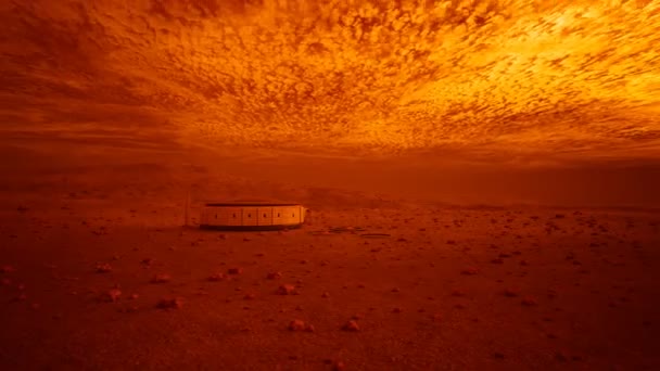 Планета Марс Футуристична База Поселення Повільно Виникає Оранжевому Ґрунті Хмари — стокове відео