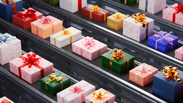 Countless Beautiful Colourful Gift Boxes Conveyor Belt Production Line Seamless — Stock Video