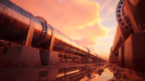 Pipeline Carburant Dans Excavation Inondée Est Plein Boue Beaux Nuages — Video