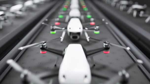 Taśma Transportowa Świeżo Wyprodukowanymi Dronami Nowe Bezzałogowe Statki Powietrzne Lub — Wideo stockowe