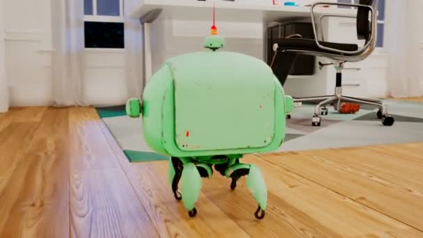 Oyuncaklarla Dolu Evde Koşuşturan Sevimli Küçük Robot Arkadaşıyla Buluşmak Için — Stok video