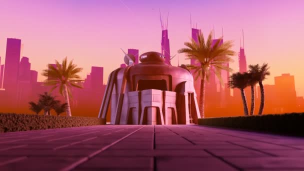 Základna Sci Základny Nachází Městě Obklopeném Palmami Západ Slunce Vrhá — Stock video