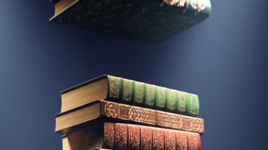 Birbiri üstüne düşen altın deri kapaklı eski kitapların kusursuz döngüsü giderek büyüyen bir yığın oluşturuyor. Kitaplar tozla kaplıdır ve düştüklerinde bir toz bulutu oluşur..