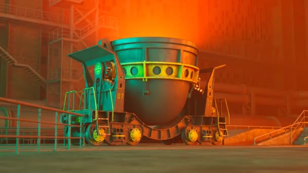 Mitten Einem Stahlwerk Steht Ein Schlackenwagen Maschinen Glühen Glühend Heiß — Stockvideo
