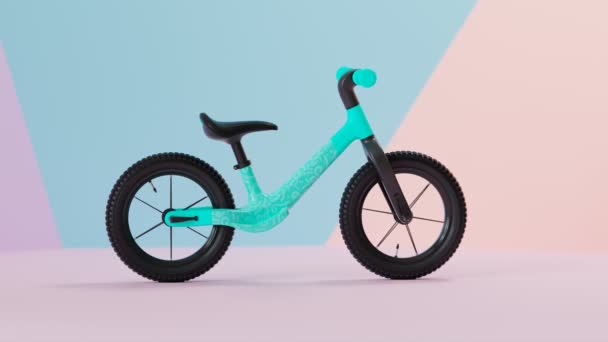 Una Piccola Balance Bike Bambini Con Cornici Colorate Dettagli Dipinti — Video Stock
