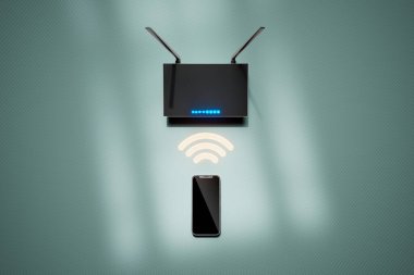 3D görüntüleme, yönlendiriciyle kablosuz iletişim kuran genel bir akıllı telefon özelliğidir. Görüntü, teknolojiyi, bağlantıyı ve iletişimi göstermek için mükemmel..