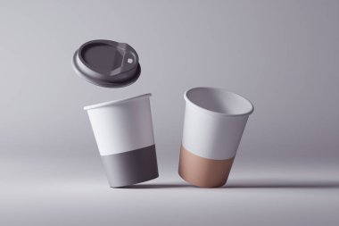 Bu üç boyutlu tasarım, kaliteli, tarafsız renklerde kahve fincanları içeriyor, paket kahve için mükemmel. Kafelerde ve restoranlarda kullanım için ideal, hareket halindeki müşteriler için pratik seçenek sunuyor.